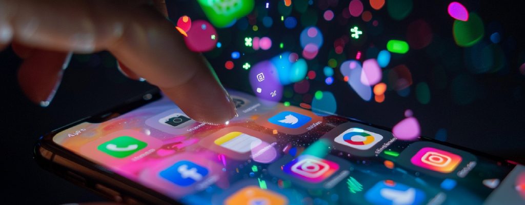 "Digital marketing agency in Kochi Kerala showcasing social media app development with vibrant smartphone interaction"